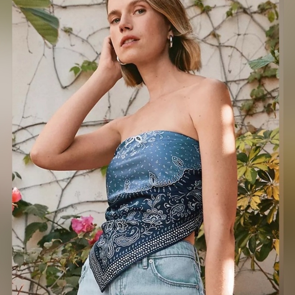 LOFT Blue Bandana Print Top